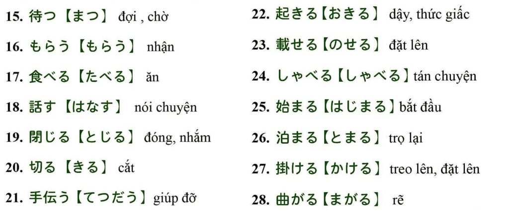 100 động từ Tiếng Nhật thường gặp nhất - 3 tiện ích